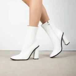 RAID Saylor Block Heeled Ankle Boot In White