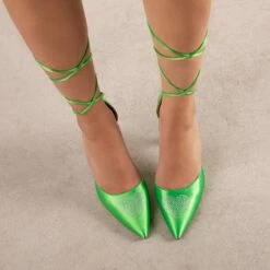 RAID Sidney Heeled Pump In Green Satin -Raid London Sales Store Sidney Green 2