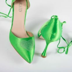 RAID Sidney Heeled Pump In Green Satin -Raid London Sales Store Sidney Green 4