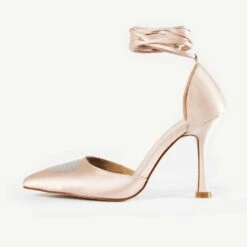 RAID Sidney Heeled Pump In Nude Satin -Raid London Sales Store Sidney Nude 5