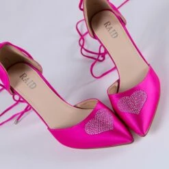 RAID Sidney Heeled Pump In Pink Satin -Raid London Sales Store Sidney Pink 4