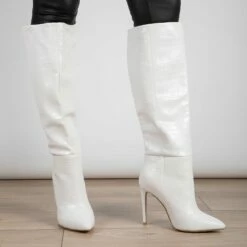 RAID Sonny Wide Fit Stiletto Heeled Boot In White -Raid London Sales Store Sonny White 3