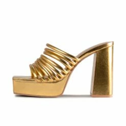 RAID Stella Block Heeled Mule In Gold -Raid London Sales Store Stella Gold