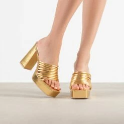 RAID Stella Block Heeled Mule In Gold -Raid London Sales Store Stella Gold 1
