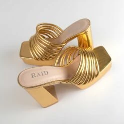 RAID Stella Block Heeled Mule In Gold -Raid London Sales Store Stella Gold 4