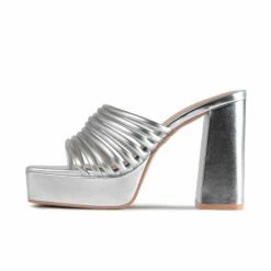 RAID Stella Block Heeled Mule In Silver -Raid London Sales Store Stella Silver