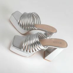 RAID Stella Block Heeled Mule In Silver -Raid London Sales Store Stella Silver 4