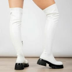 RAID Stevie Chunky Long Boot In White -Raid London Sales Store Stevie White 3