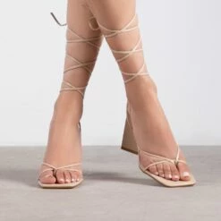 RAID Vedika Lace Up Block Heel In Nude -Raid London Sales Store Vedika Nude 1