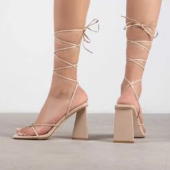 RAID Vedika Lace Up Block Heel In Nude -Raid London Sales Store Vedika Nude 3