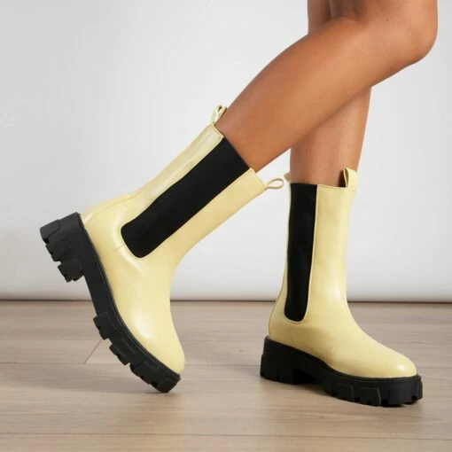 RAID Ellery Wide Fit Chunky Boot In Butter Yellow -Raid London Sales Store WF Ellery Yellow 2