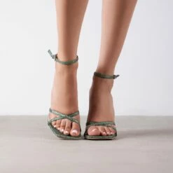 RAID Willia Heeled Sandal In Green Glitter -Raid London Sales Store Wilia Green 1