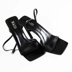 RAID Zuni Heeled Sandal In Black Satin -Raid London Sales Store Zuni Black 4