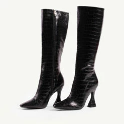 RAID Angelique Long Boot In Black Croc -Raid London Sales Store angelique black 2