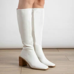 RAID Blick Block Heeled Long Boot In Off White -Raid London Sales Store blick off white 3