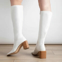 RAID Blick Block Heeled Long Boot In Off White -Raid London Sales Store blick off white 4
