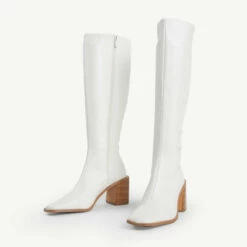 RAID Blick Block Heeled Long Boot In Off White -Raid London Sales Store blick off white 5