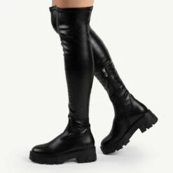 RAID Delia Over The Knee Boot In Black -Raid London Sales Store delia black pu 2