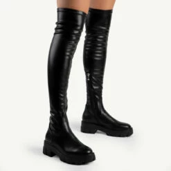 RAID Delia Over The Knee Boot In Black -Raid London Sales Store delia black pu 3