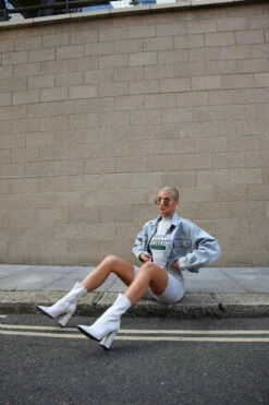 RAID Valencia Block Heeled Boot In White -Raid London Sales Store jess hunt