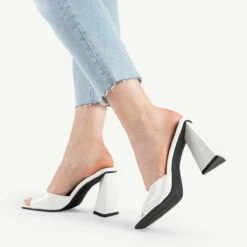 BEBO Kyrah Heeled Mule In White -Raid London Sales Store kyrah white 2