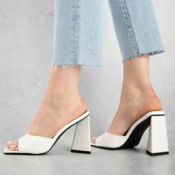 BEBO Kyrah Heeled Mule In White -Raid London Sales Store kyrah white 4