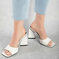 BEBO Kyrah Heeled Mule In White -Raid London Sales Store kyrah white 5