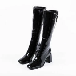 RAID Lenore Knee High Boot In Black Crinkle Patent -Raid London Sales Store lenore black 2