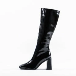 RAID Lenore Knee High Boot In Black Crinkle Patent -Raid London Sales Store lenore black