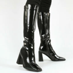 RAID Lenore Knee High Boot In Black Crinkle Patent