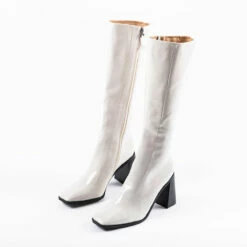 RAID Lenore Knee High Boot In Off White Crinkle Patent -Raid London Sales Store lenore white 2