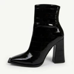 RAID Livvy Block Heeled Ankle Boot In Black Croc -Raid London Sales Store livvy black croc 1