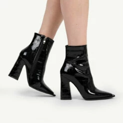 RAID Livvy Block Heeled Ankle Boot In Black Croc