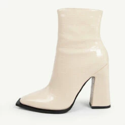 RAID Livvy Block Heeled Ankle Boot In White Croc -Raid London Sales Store livvy off white 1