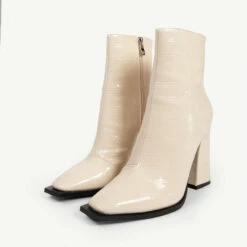 RAID Livvy Block Heeled Ankle Boot In White Croc -Raid London Sales Store livvy off white 2