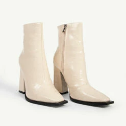 RAID Livvy Block Heeled Ankle Boot In White Croc -Raid London Sales Store livvy off white 4