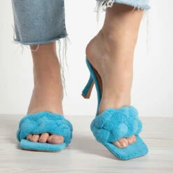 RAID Sandra Padded Mule In Blue Towelling -Raid London Sales Store sandra towelling blue 2