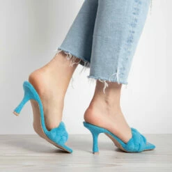 RAID Sandra Padded Mule In Blue Towelling -Raid London Sales Store sandra towelling blue 4