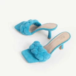 RAID Sandra Padded Mule In Blue Towelling -Raid London Sales Store sandra towelling blue 5