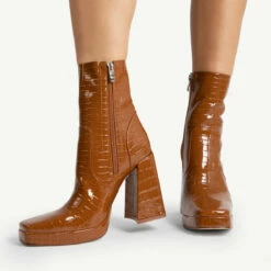 RAID Silonna Ankle Boot In Brown Croc -Raid London Sales Store silonna brown croc 3
