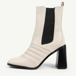 RAID Tabbie Block Heeled Boot In Off White -Raid London Sales Store tabbie white 1