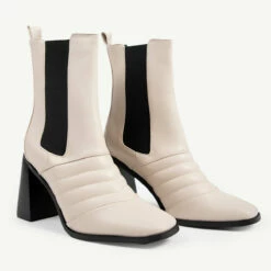 RAID Tabbie Block Heeled Boot In Off White -Raid London Sales Store tabbie white 3