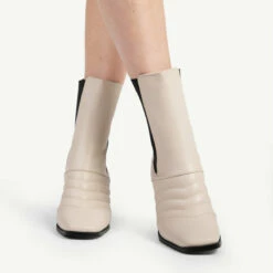 RAID Tabbie Block Heeled Boot In Off White -Raid London Sales Store tabbie white 4